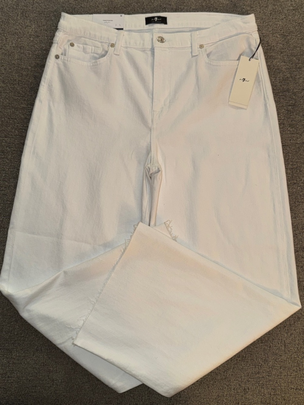 7 For All Mankind White Cropped Raw-Hem Trouser Jeans